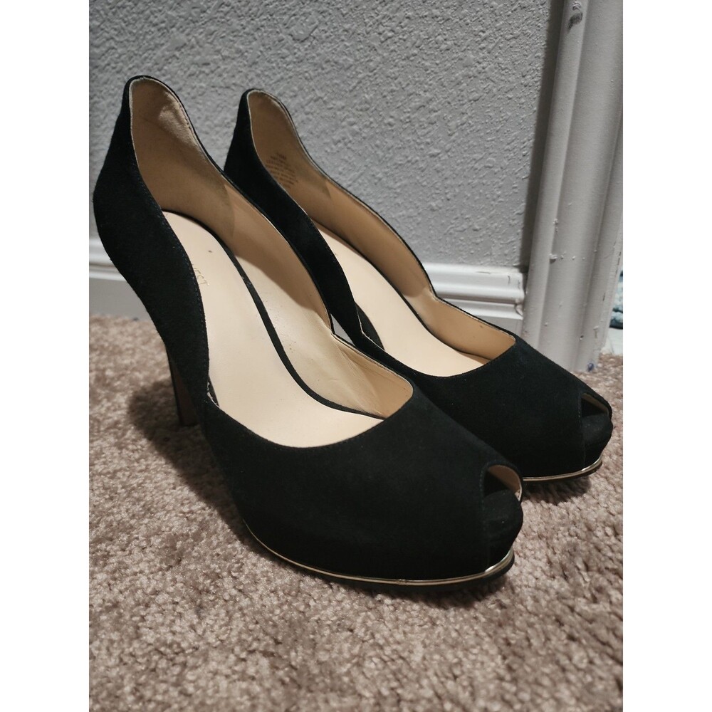 Nine West Women's Solid Black Suede Peep Toe Platform High Heel Shoes Size: 10M